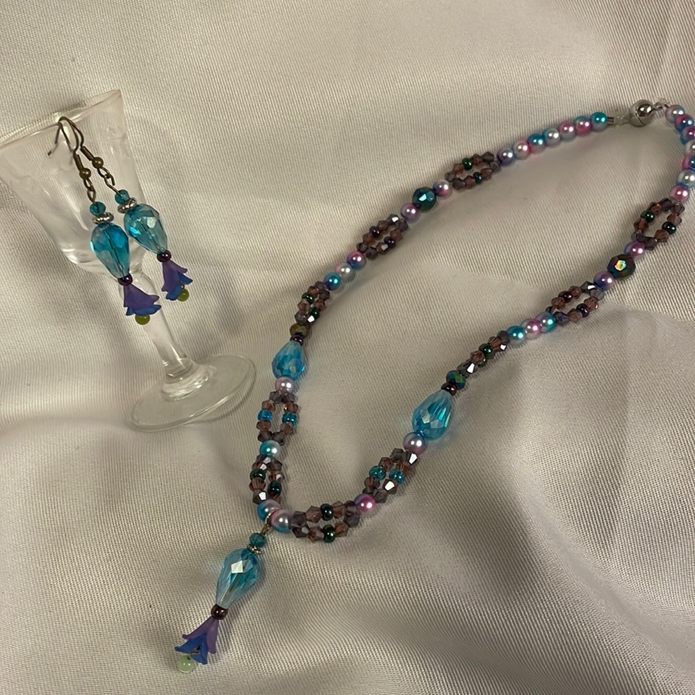 Handmade Artisan Jewelry Gift Set Necklace & Earrings Upcycled & New Beads